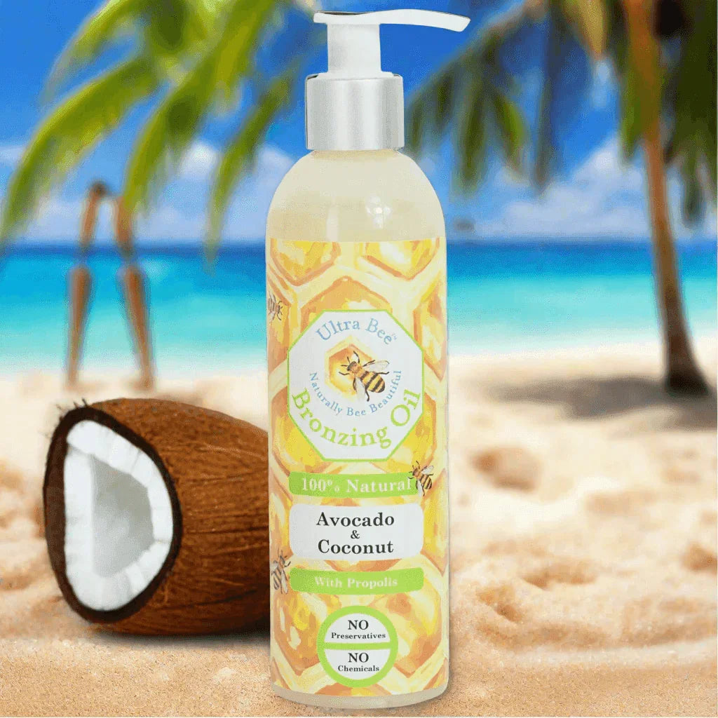 100% Natural BRONZING Tanning Oil - Avocado & Virgin Coconut oil 250ml - Ultra Bee Health UK