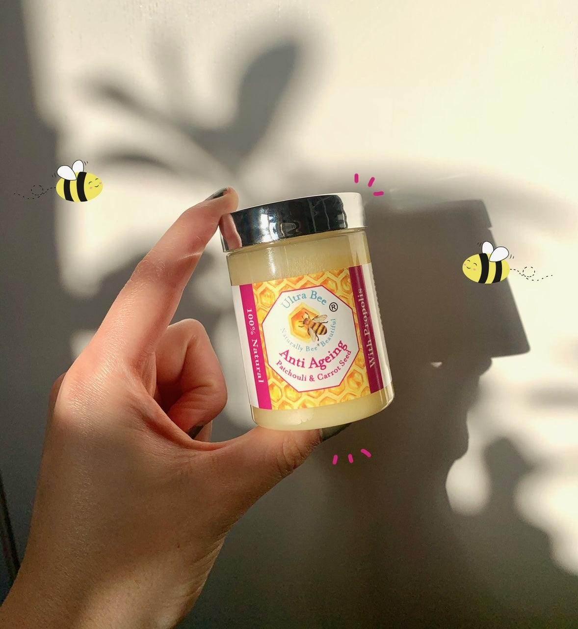 100% Natural Anti Ageing Moisturiser Honey, Patchouli, Carrot Seed 100ml (Morning) - Ultra Bee Health UK