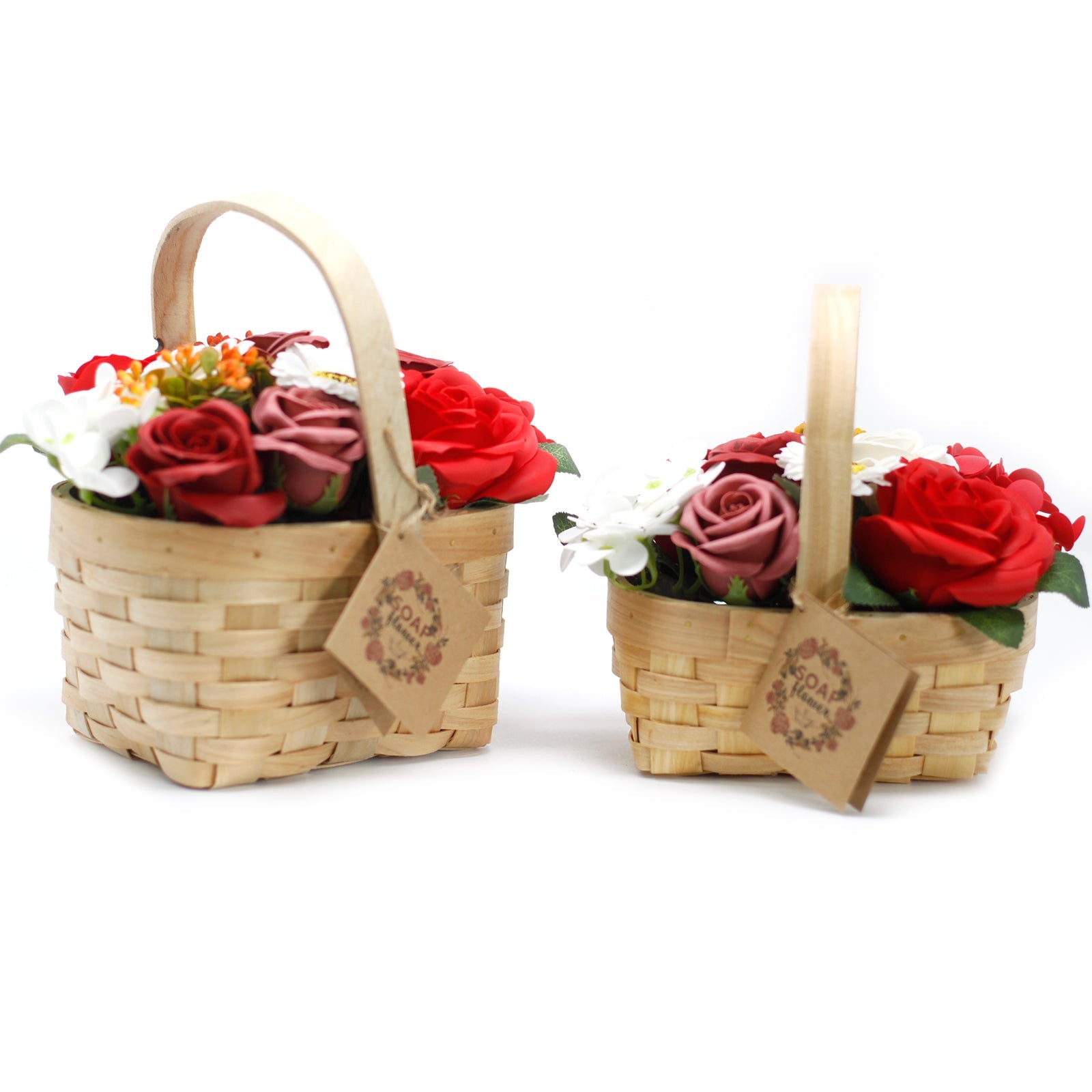 Large Red Bouquet of Soap Flowers in Wicker Basket - Ultrabee