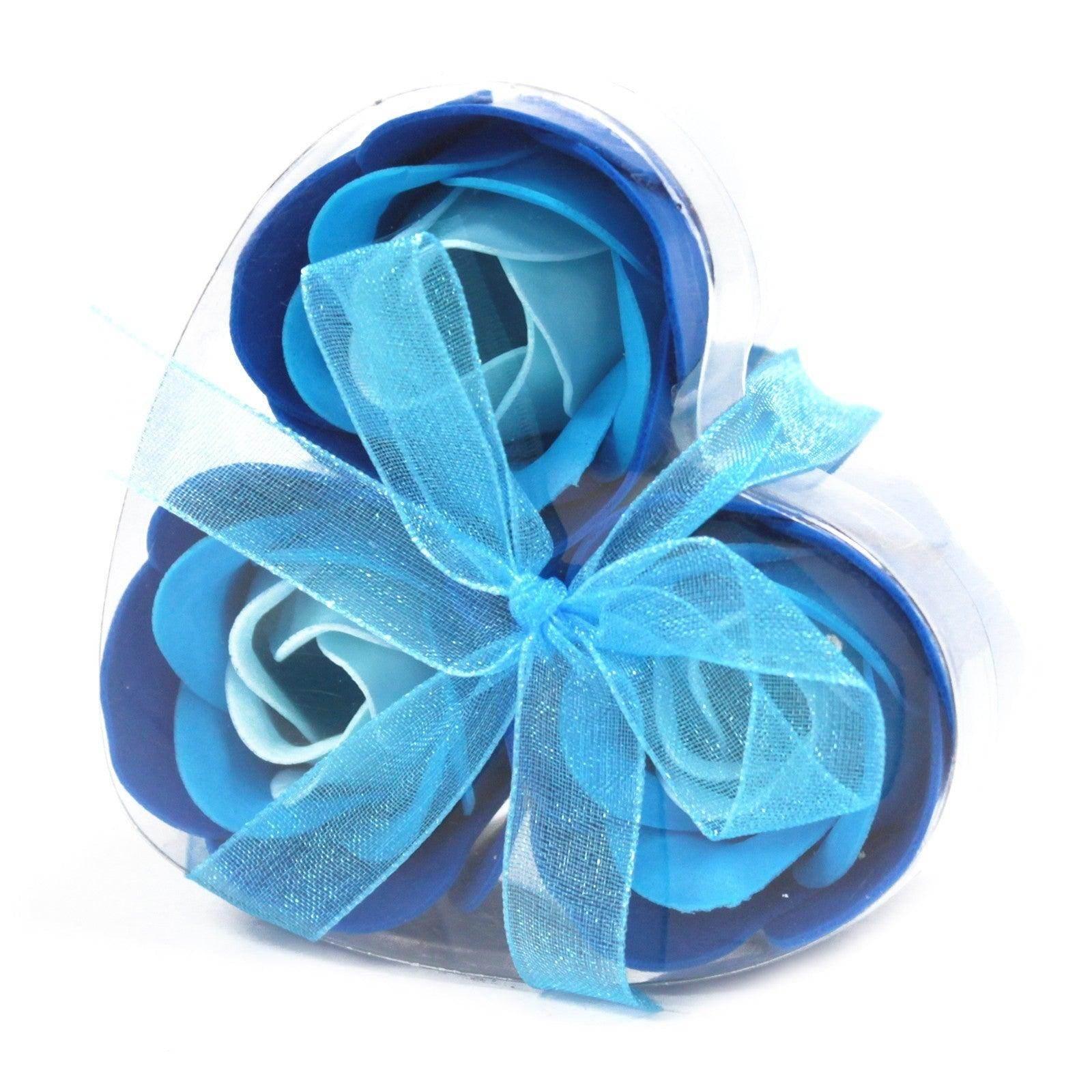 Set of 3 Soap Flower Heart Box - Blue Wedding Roses - Ultra Bee Health UK