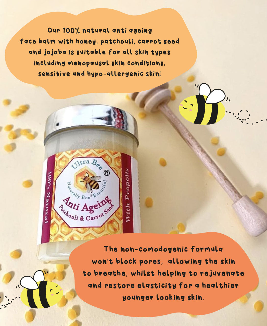 100% Natural Anti Ageing Moisturiser Honey, Patchouli, Carrot Seed 100ml (Morning)