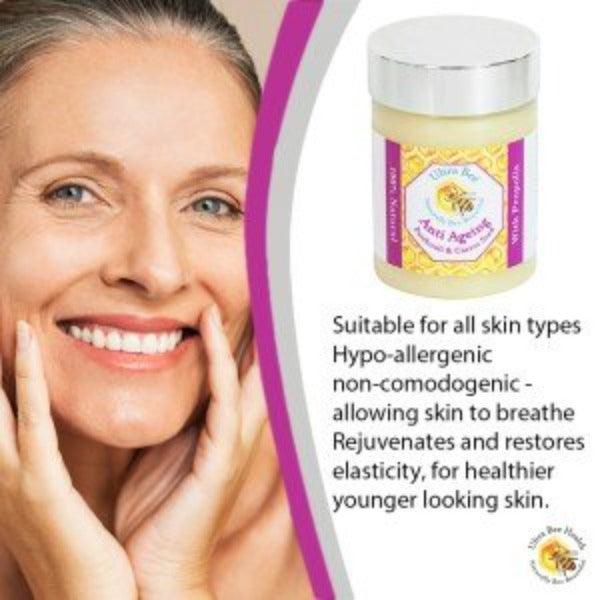 100% Natural Anti Ageing Moisturiser Honey, Patchouli, Carrot Seed 100ml - Ultrabee