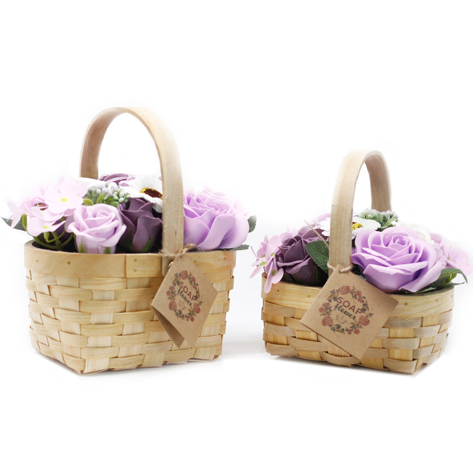 Large Lilac Bouquet of Soap Flowers in Wicker Basket - Ultrabee