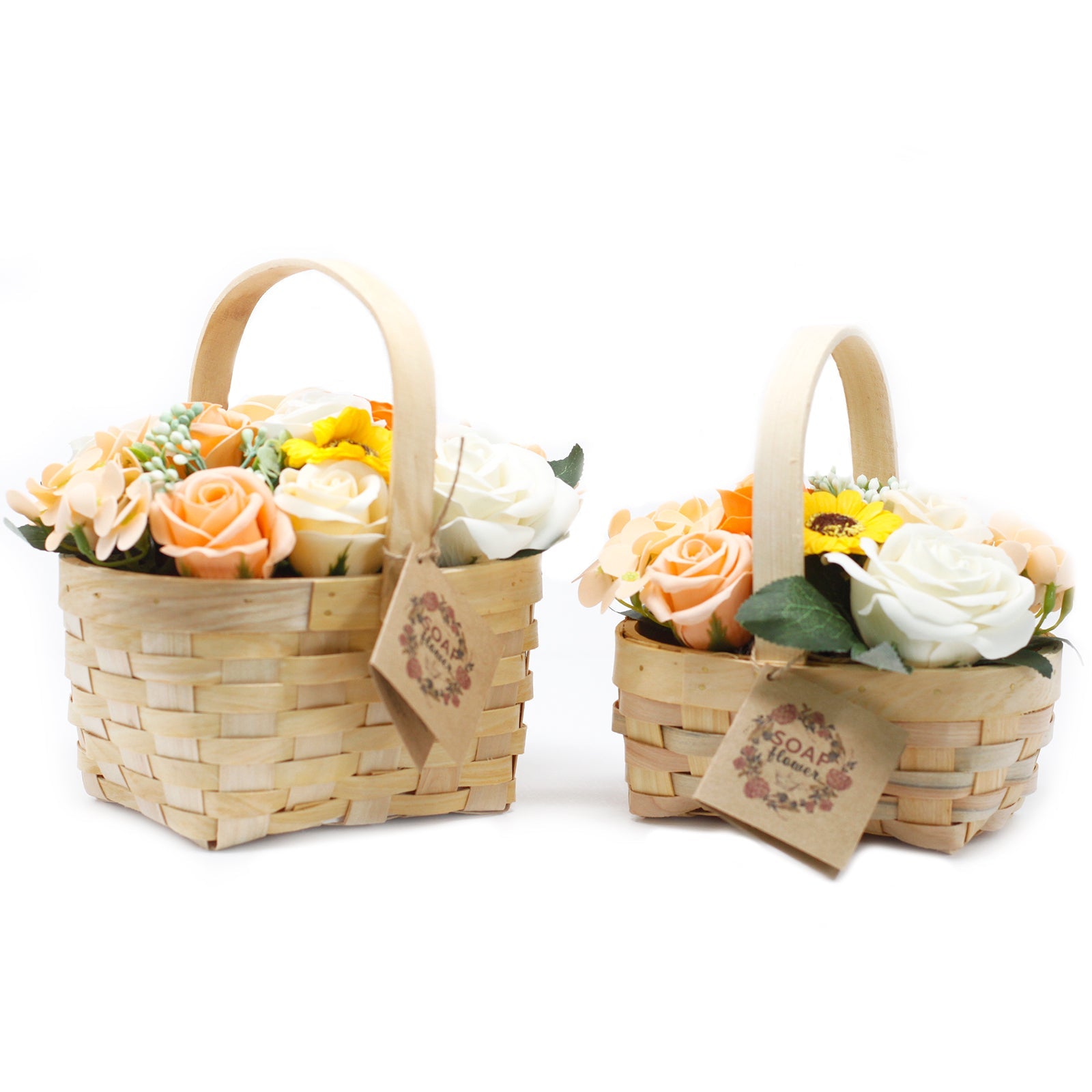 Large Orange Bouquet of Soap Flowers in Wicker Basket - Ultrabee