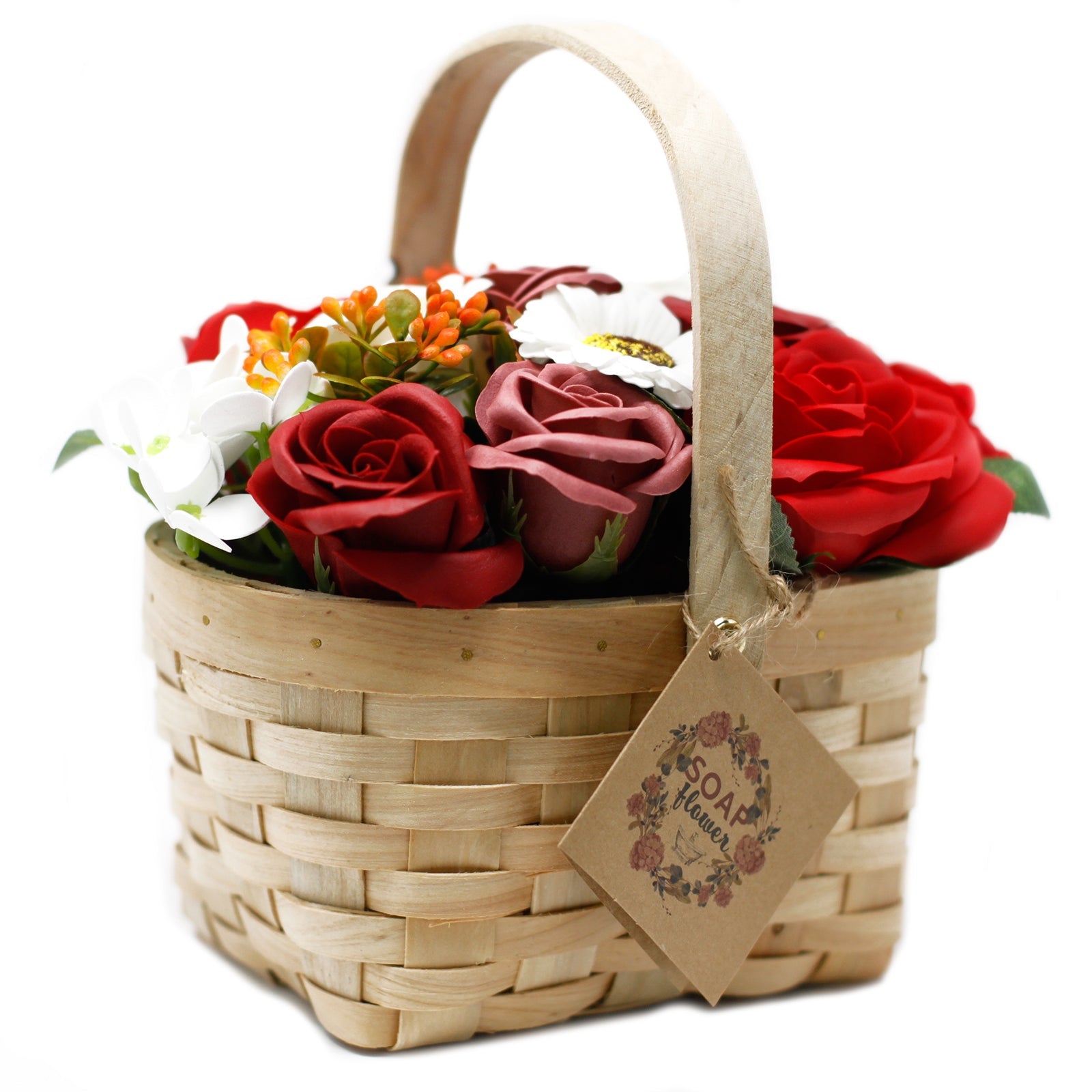 Large Red Bouquet of Soap Flowers in Wicker Basket - Ultrabee