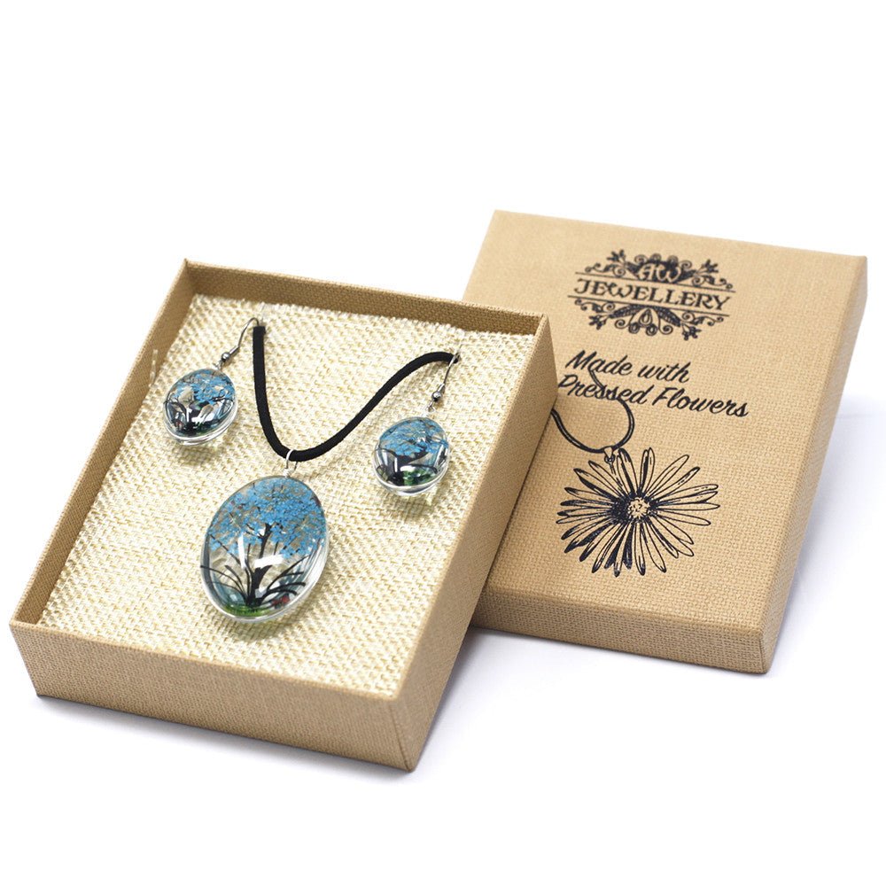 Pressed Real Flowers Jewelry - Teal - Ultrabee